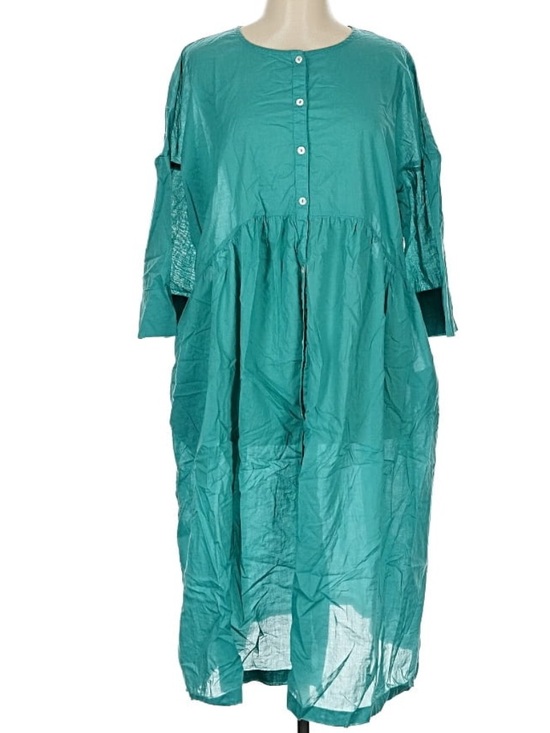 Gudrun Sjoden Dresses & Skirts - Gudrun Sjoden Dress green Agnes Teal Bracelet Sleeve Tiered Midi button front L